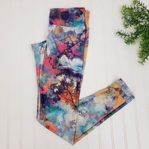 Onzie Leggings Multi Color Scene Print Leggings Pink Blue Yoga size XS Comfy